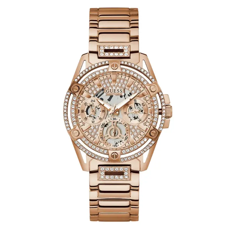 Guess Skeleton Dial Rose Gold Stainless Steel Strap Women Watch Gw0464l3 1