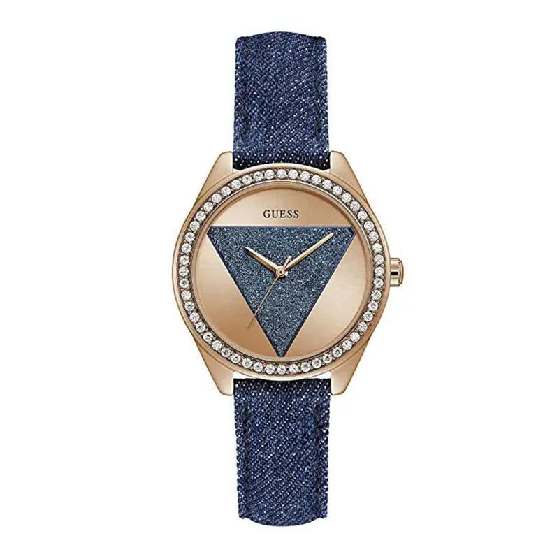 Guess Tri-Glitz Rose Gold Stainless Steel W0884l7 Blue Leather Strap Women's Watch 1