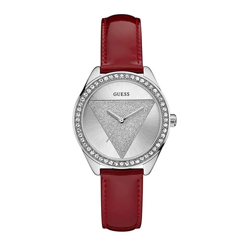 Guess Tri-Glitz Silver Stainless Steel W0884l1 Red Leather Strap Women's Watch 1