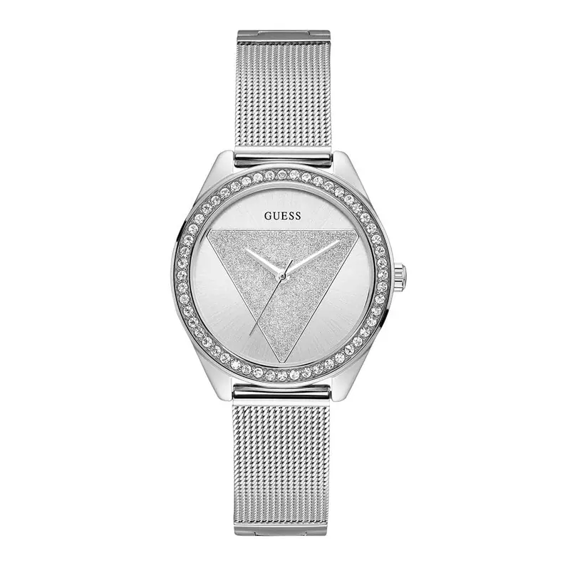 Guess Tri Glitz Silver Stainless Steel W1142l1 Mesh Strap Women's Watch 1