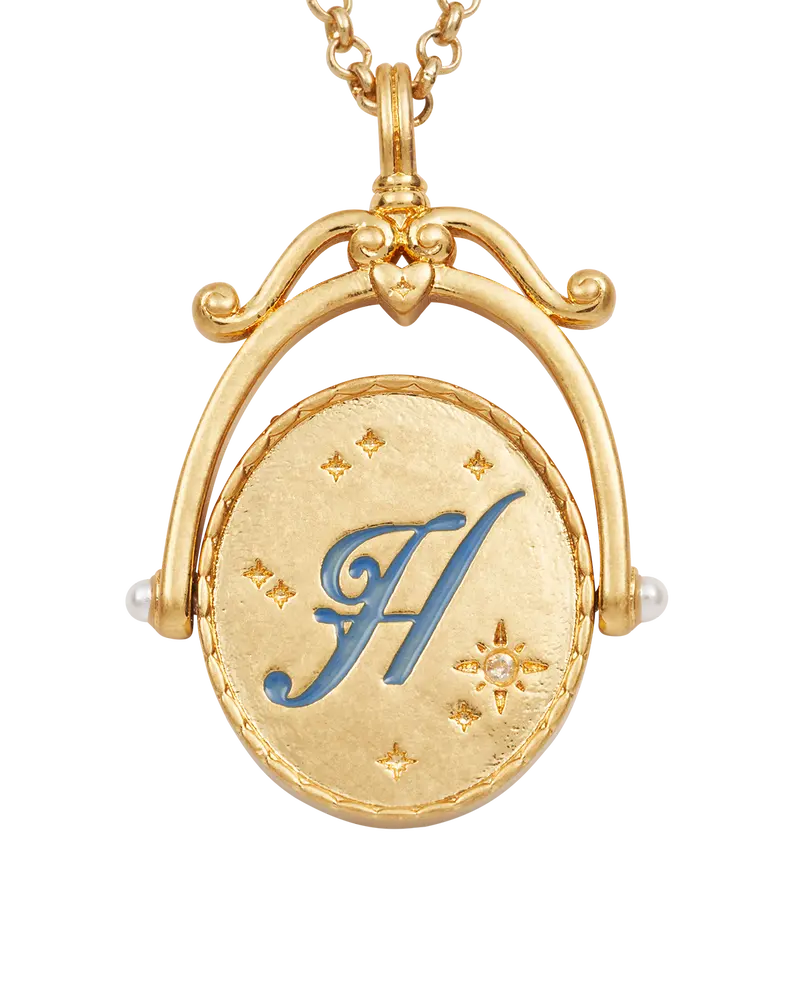 H Initial Hydrangea Gold Spinner Necklace 1
