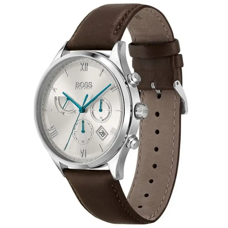 Hugo Boss 1513889 Silver Dial Brown Leather Men's Watch 2