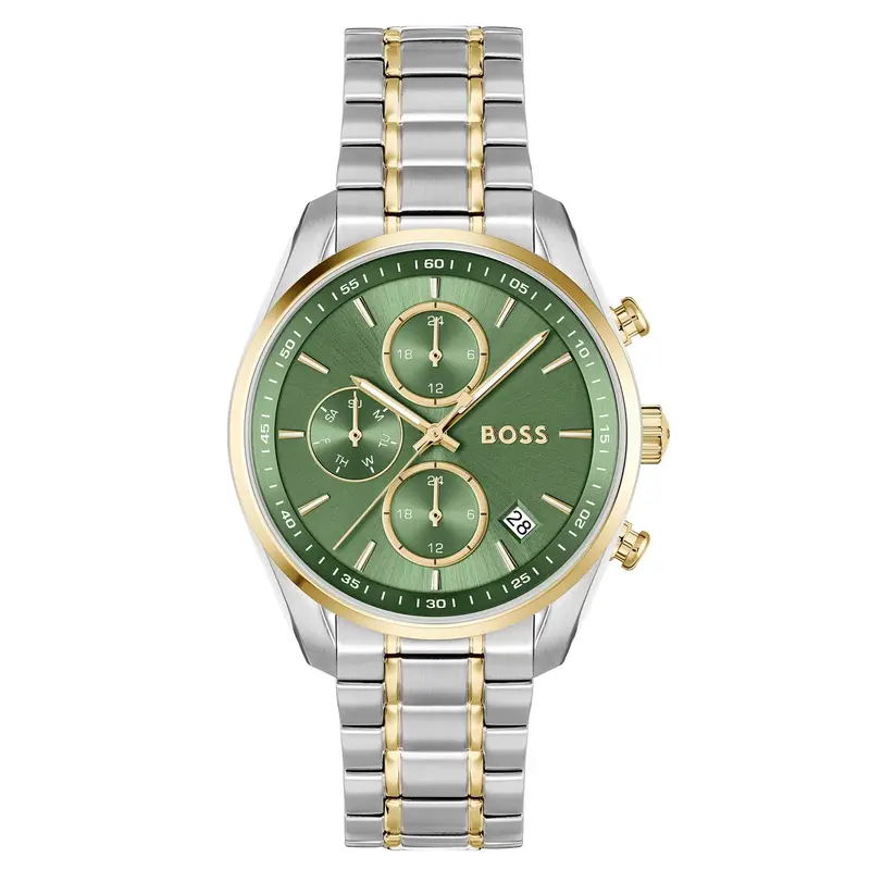 Hugo Boss Grand Tour 38Mm Green Dial Two-Tone Gold Steel Watch 1502766 1