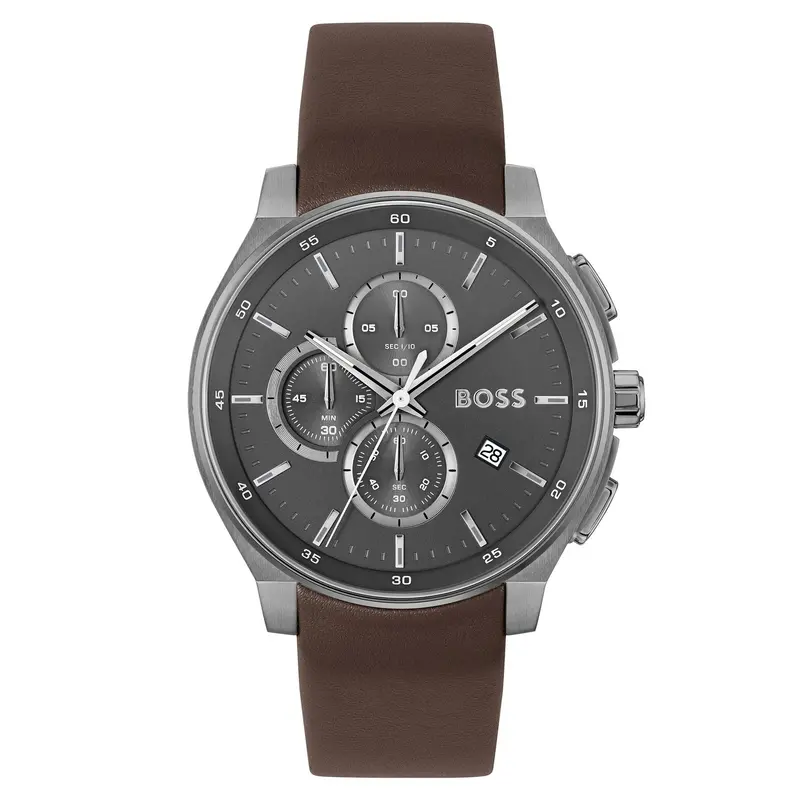 Hugo Boss Peak 2.0 Gray Dial Brown Leather Watch 1514187 1