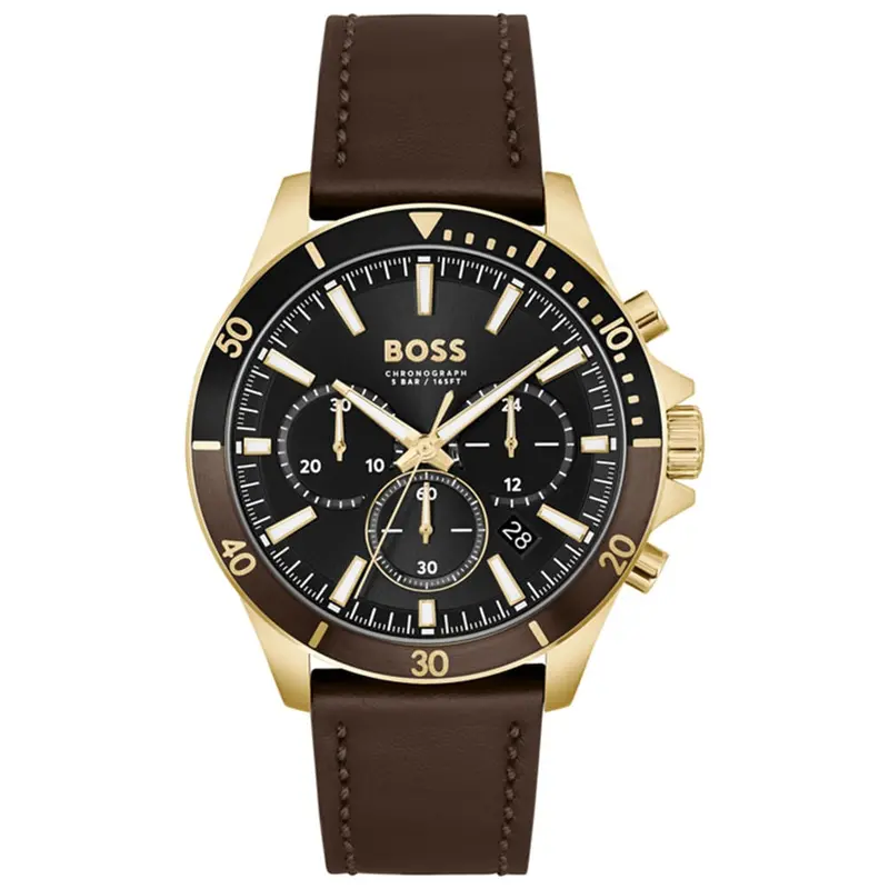 Hugo Boss Troper Black Dial Leather Watch 1514100 1