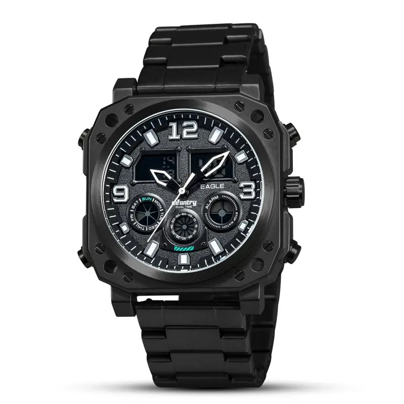 Infantry Analogue-Digital Black Stainless Steel Strap Men Watch Fs-011-Blk-Bs 2