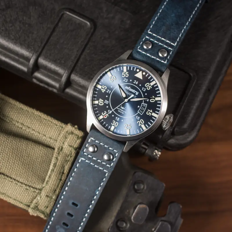 Infantry Aviateur Blue Dial Leather Strap Men Watch Avr-004-Blu-L 1