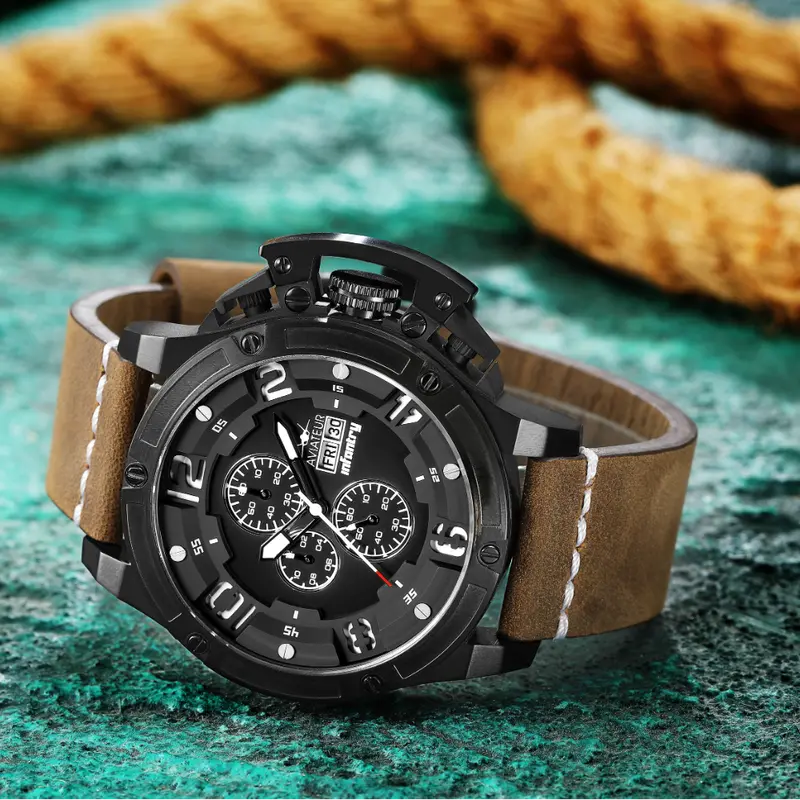 Infantry Chronograph Black Dial Brown Leather Strap Men Watch Avr-002-Chr-03 (Leather) 1