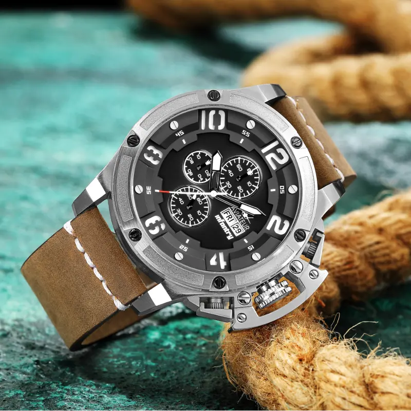 Infantry Chronograph Brown Leather Strap Men Watch Avr-002-Chr-01 1