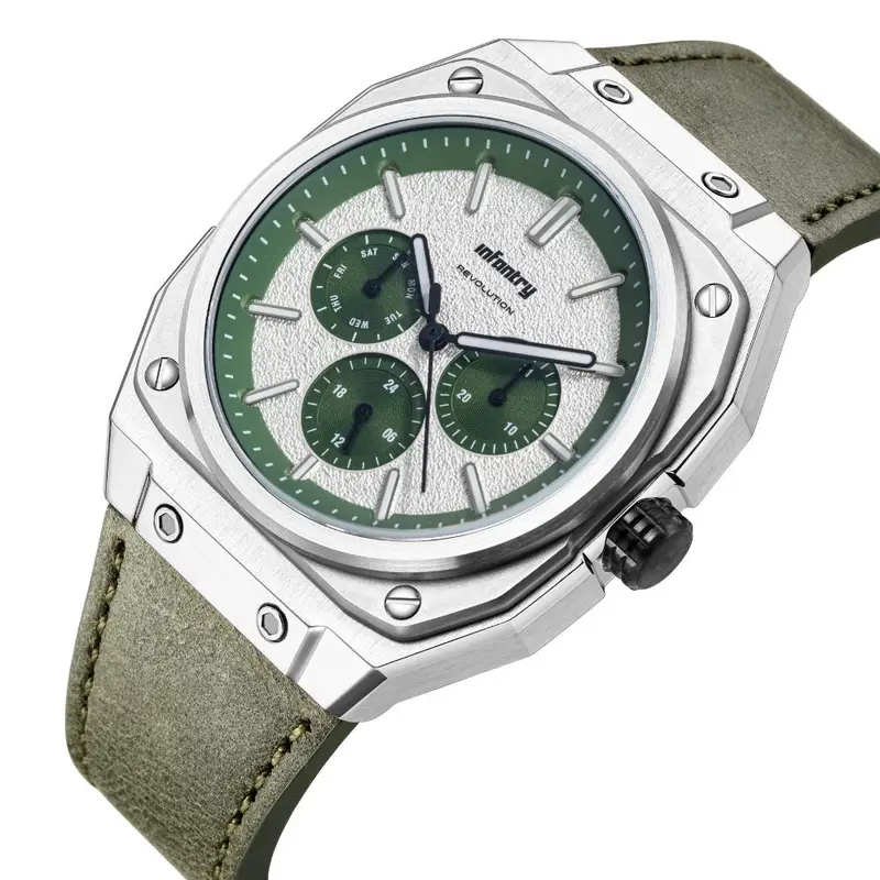 Infantry Mod 42 Modular Watch Club Green Leather Strap Men's Watch Mod42-Pnd-Grn 2
