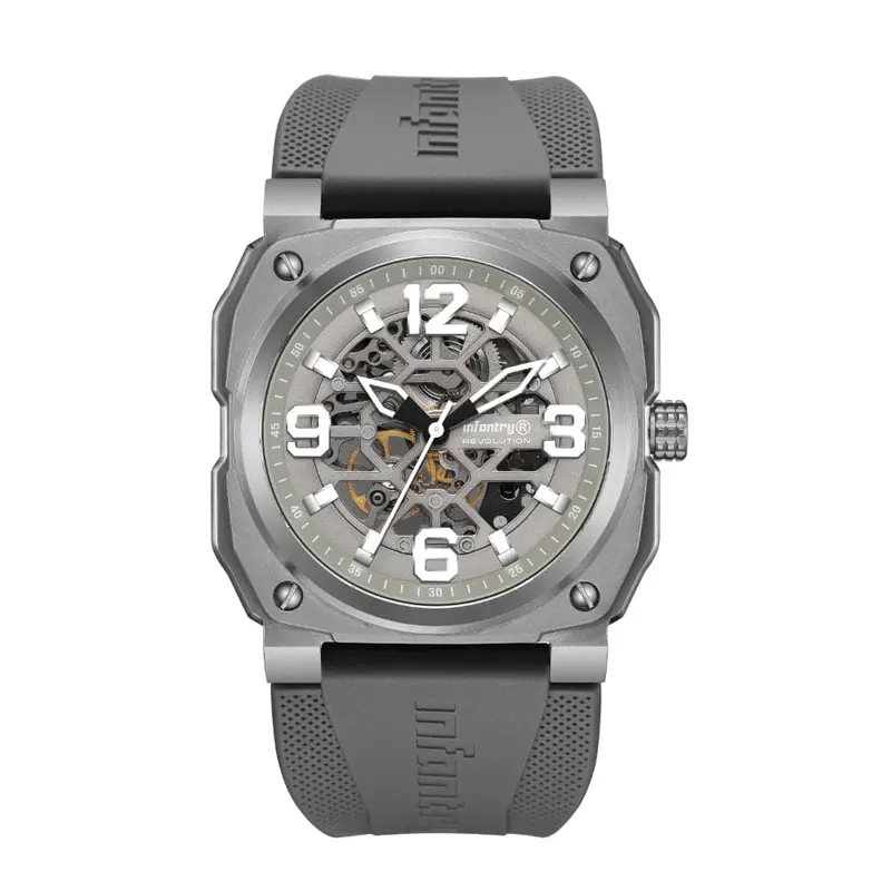 Infantry Revolution Series The Skeleton Grey Silicone Strap Men Watch Revo-Skl-04-V2 1