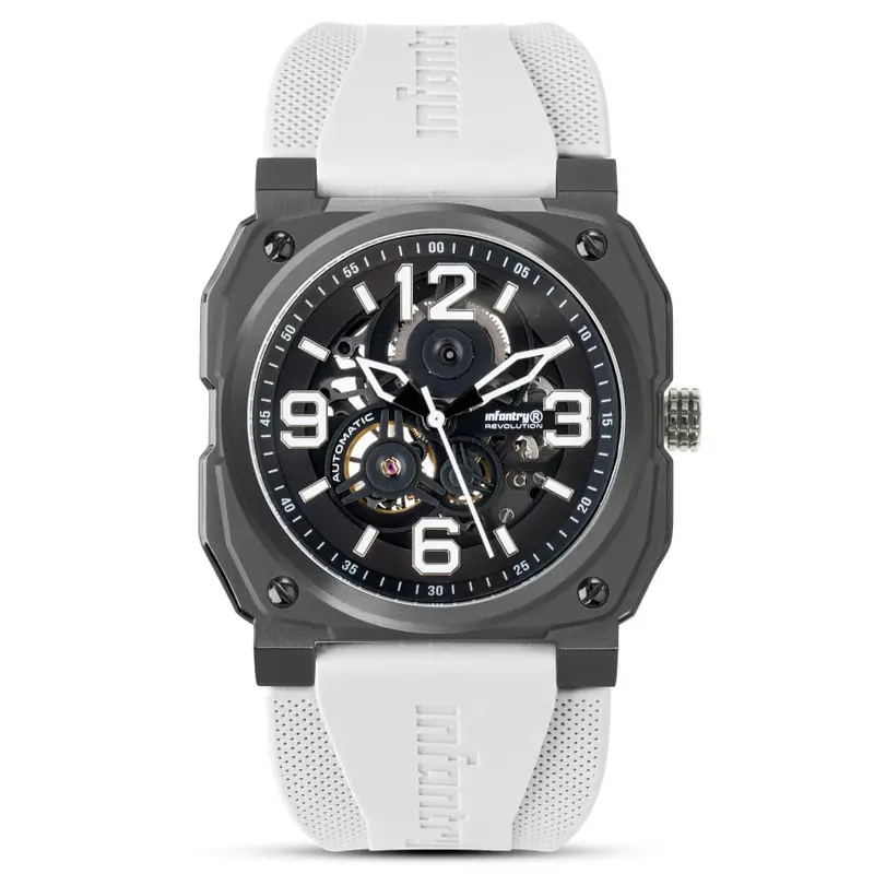 Infantry Revolution Skeleton Dial White Silicone Strap Men Watch Mod47-Wr-01 1