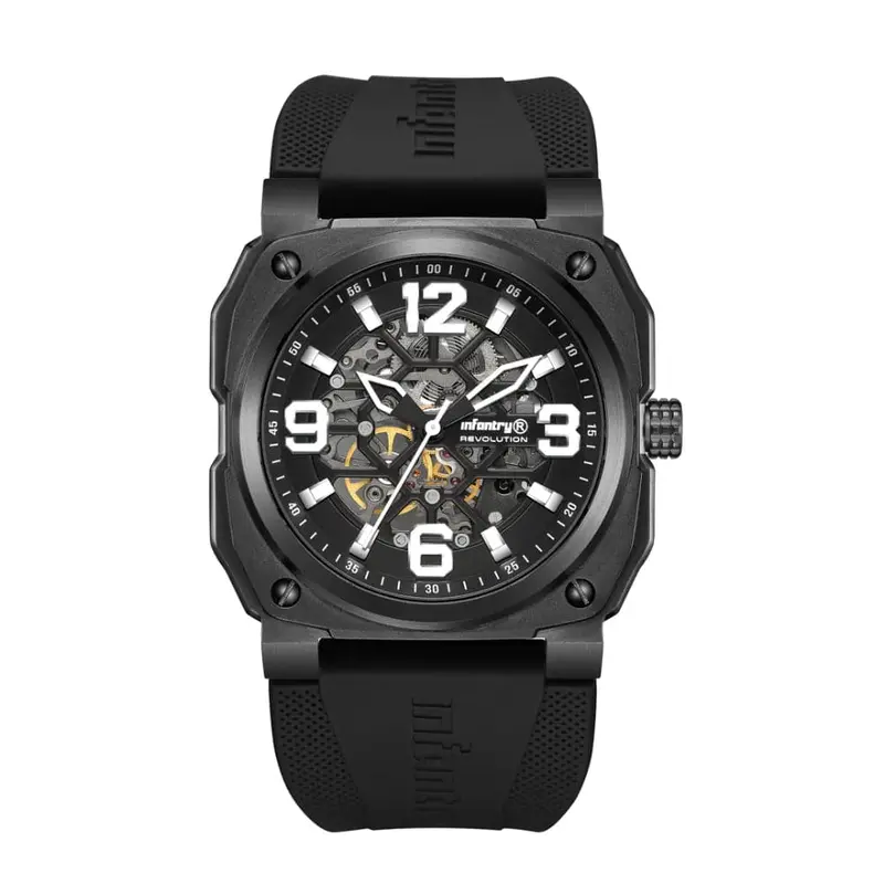 Infantry Revolution The Skeleton Black Silicone Strap Men Watch Revo-Skl-03-V2 1
