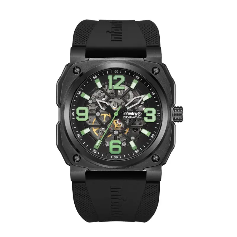 Infantry Revolution The Skeleton Black Silicone Strap Men Watch Revo-Skl-06-V2 1