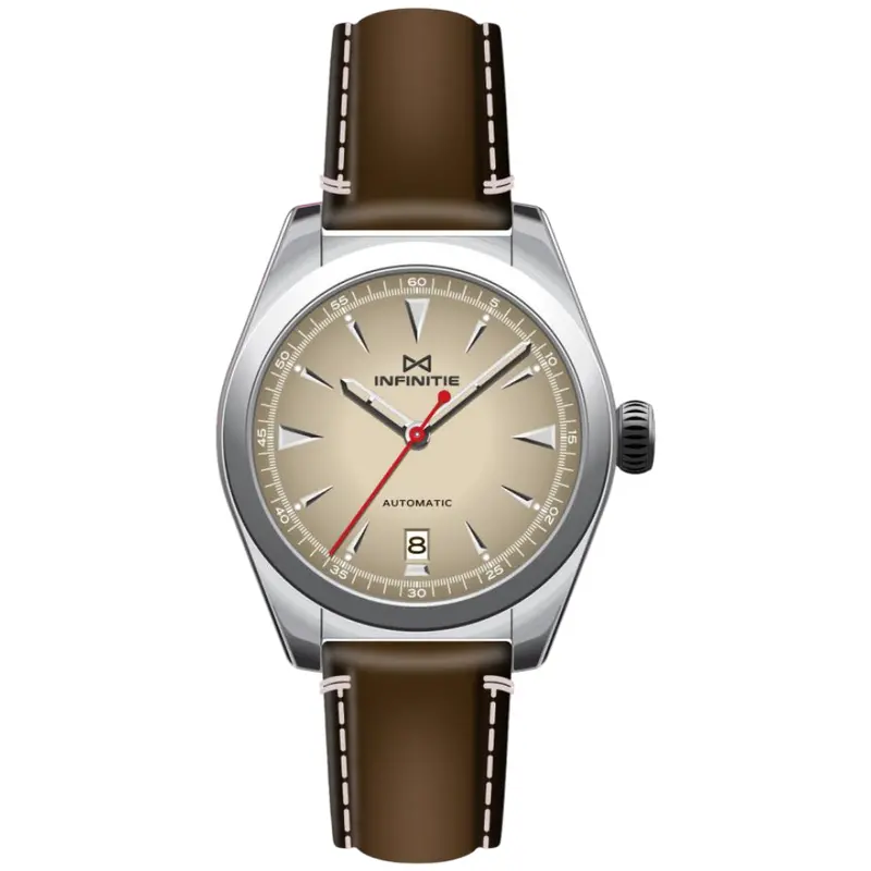 Infinitie Ovetto Ivory Dial Brown Leather Strap Watch Rm-R4-01 1