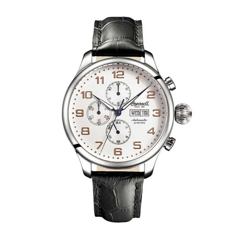 Ingersoll Apache Automatic Silver Stainless Steel In3900sl Black Leather Strap Men's Watch 1