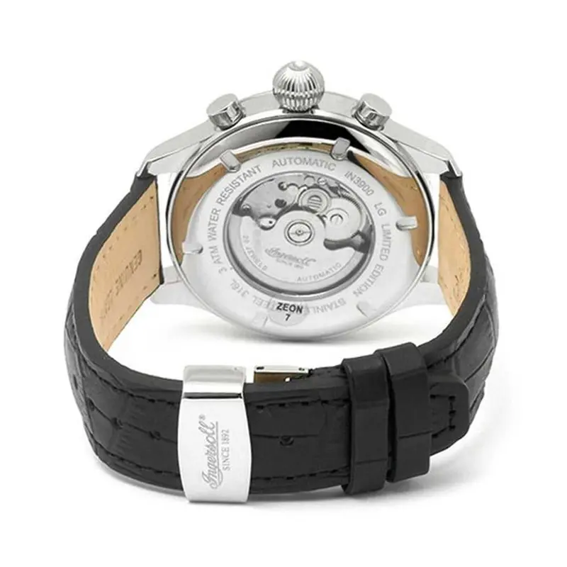 Ingersoll Apache Automatic Silver Stainless Steel In3900sl Black Leather Strap Men's Watch 2