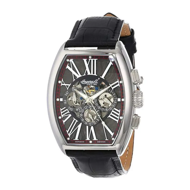 Ingersoll Arapaho Automatic Silver Stainless Steel In3606gy Black Leather Strap Men's Watch 1