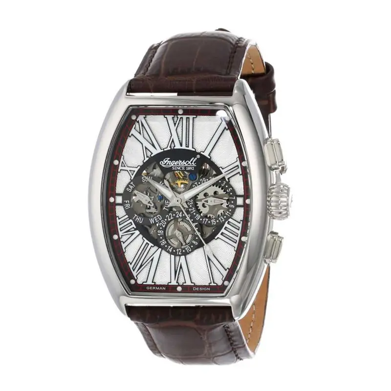 Ingersoll Arapaho Automatic Silver Stainless Steel In3606wh Brown Leather Strap Men's Watch 1