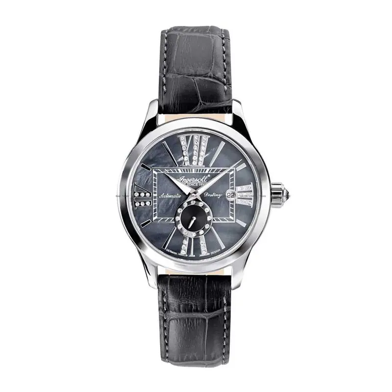 Ingersoll Destiny Automatic Silver Stainless Steel In5007gy Black Leather Strap Ladies' Watch 1