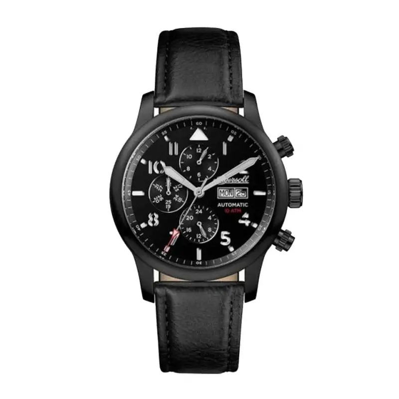 Ingersoll Hatton Automatic Black Stainless Steel Io1402 Leather Strap Men's Watch 1