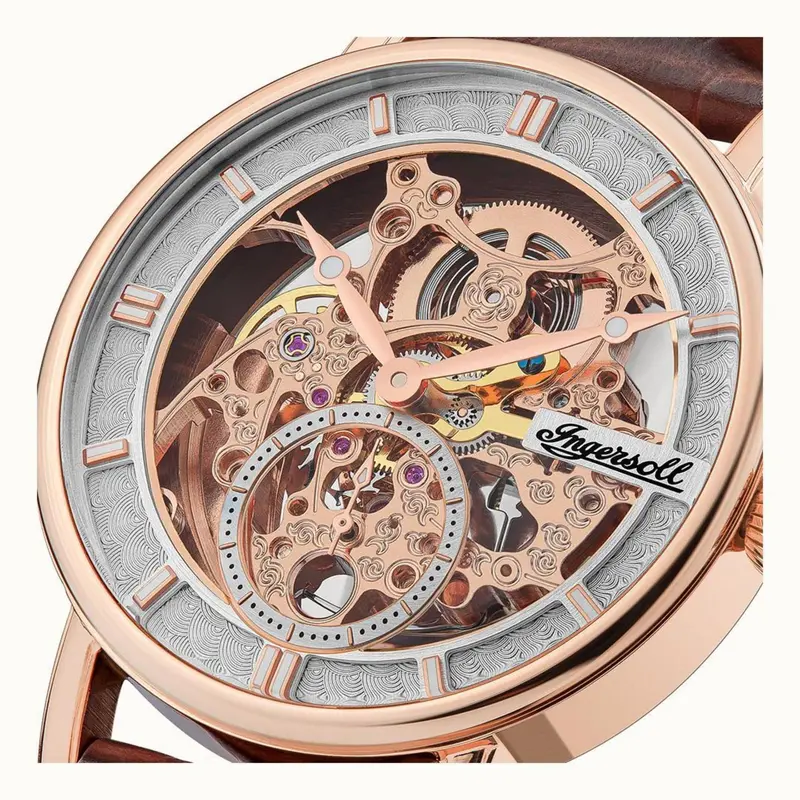 Ingersoll Herald Automatic I00401b Rose Gold Round Brown Leather Strap Men's Watch 2