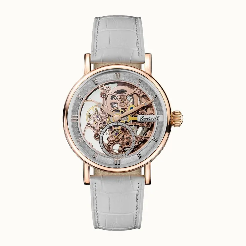 Ingersoll Herald Automatic I00404b Rose Gold Round White Leather Strap Men's Watch 1