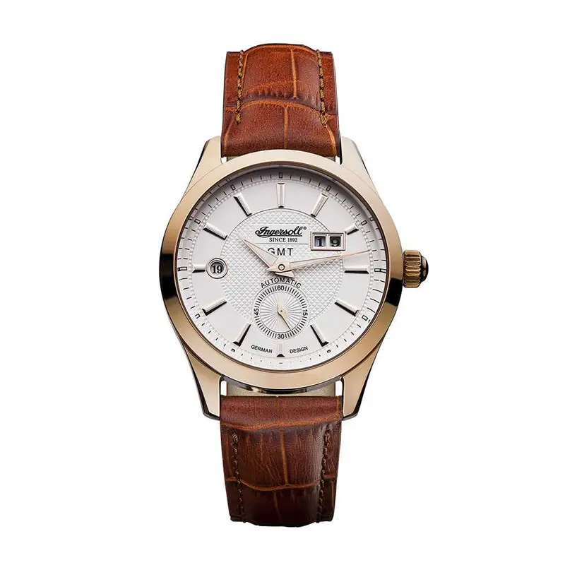 Ingersoll Hopkins Automatic Gold Stainless Steel In8703rwh Brown Leather Strap Men's Watch 1