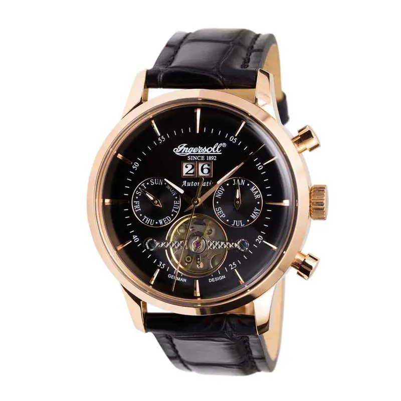 Ingersoll Kearny Automatic Rose Gold Stainless Steel In1709rbk Black Leather Strap Men's Watch 1