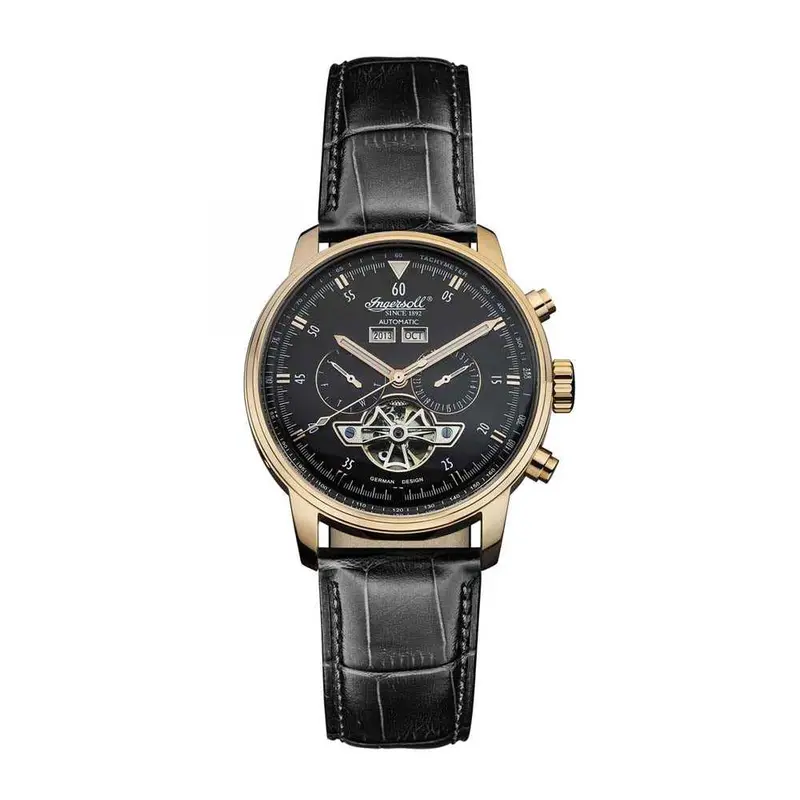 Ingersoll Okies Automatic Gold Stainless Steel In4511rbk Black Leather Strap Men's Watch 1
