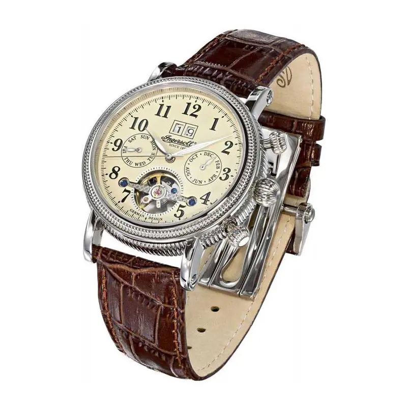 Ingersoll Tecumseh Automatic Silver Stainless Steel In1825cr Brown Leather Strap Men's Watch 1
