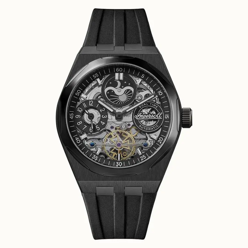 Ingersoll The Broadway Dual Time Automatic Black Pu Strap Men's Watch I12908 1