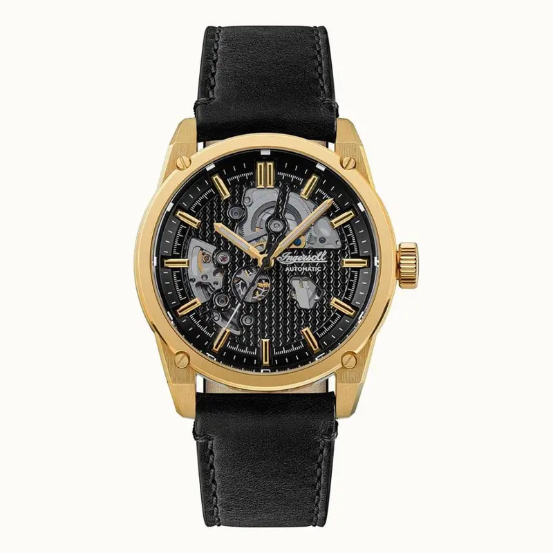Ingersoll The Carroll Automatic Gold Stainless Steel I11601 Black Leather Strap Men's Watch 1