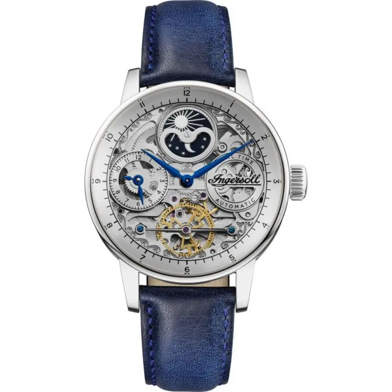 Ingersoll The Jazz Automatic Silver Stainless Steel I07702 Blue Leather Strap Men's Watch 1