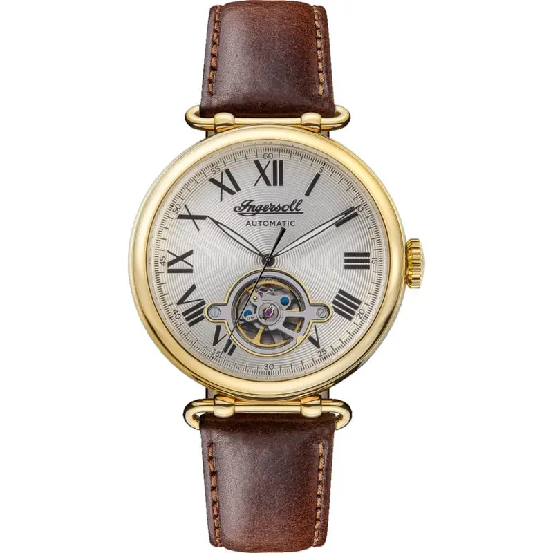 Ingersoll The Protagonist Automatic Gold Stainless Steel I08902 Brown Leather Strap Men's Watch 1