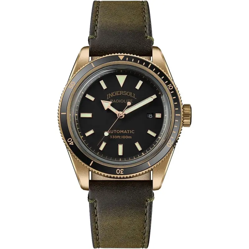 Ingersoll The Scovill Automatic Gold Stainless Steel I05007 Dark Green Leather Strap Men's Watch 1