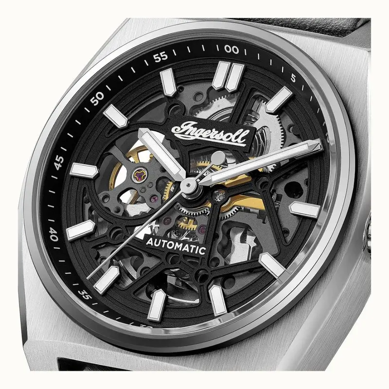 Ingersoll The Vert Automatic Skeleton Dial Black Leather Strap Men's Watch I14301 2