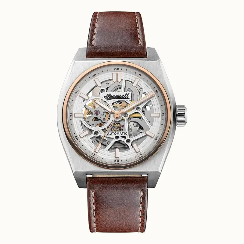 Ingersoll The Vert Automatic Skeleton Dial Brown Leather Strap Men's Watch I14302 1