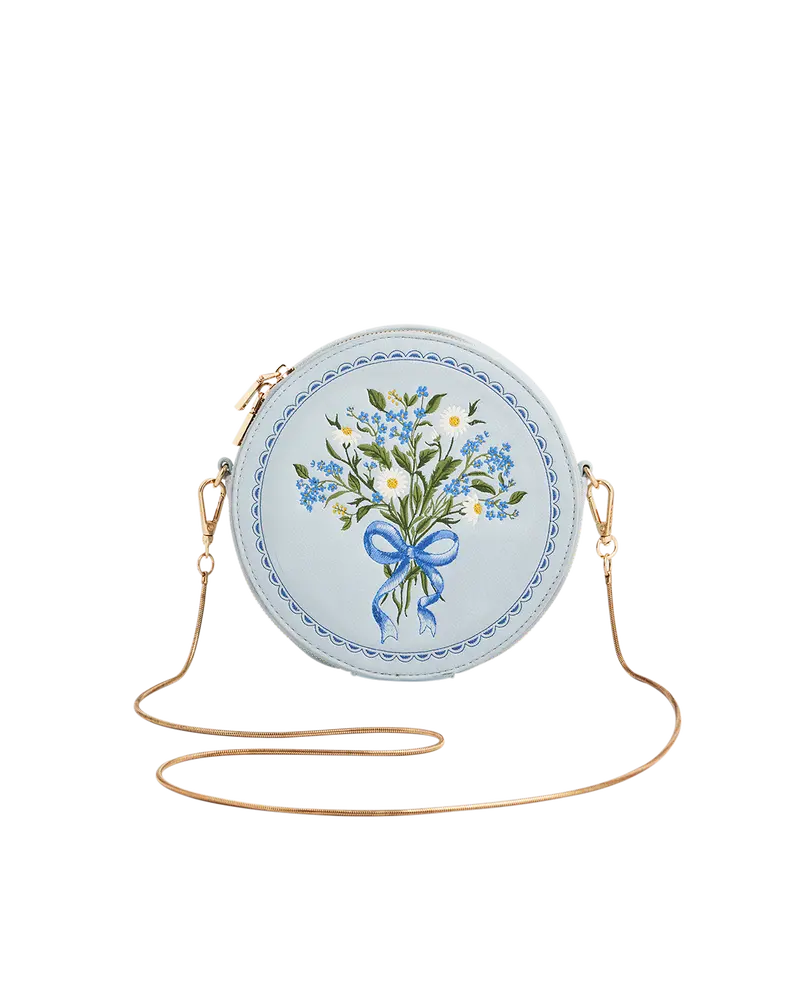 Isabel Floral Bow Blue Embroidered Circle Bag 1
