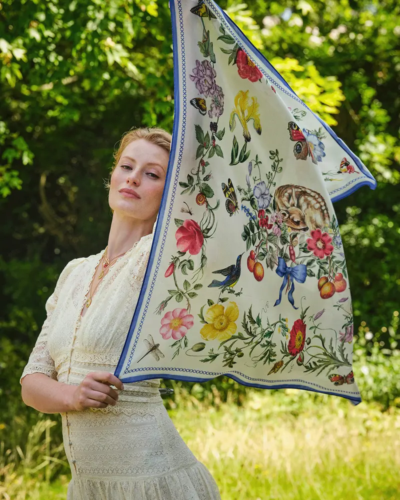 Ivory Agnes Tales Square Silk Blend Scarf 2