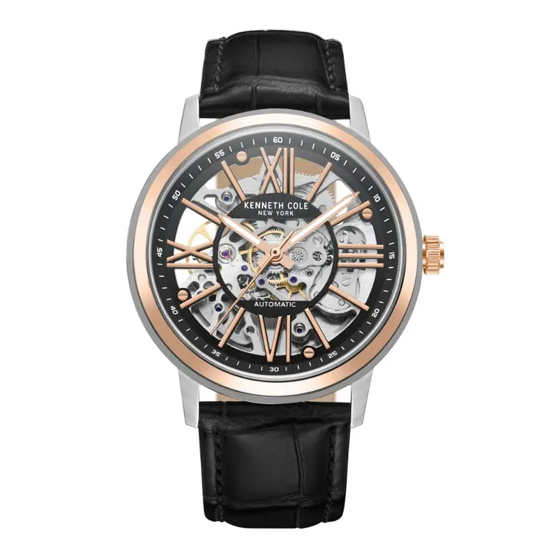 Kenneth Cole Automatic Black Leather Men Watch Kcwge2233202 1