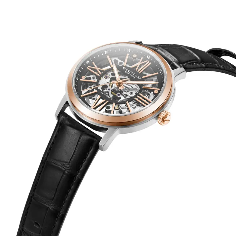Kenneth Cole Automatic Black Leather Men Watch Kcwge2233202 2