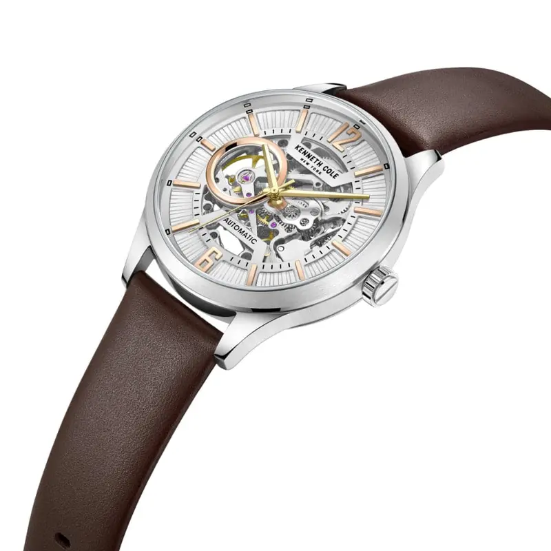 Kenneth Cole Automatic Brown Leather Men Watch Kcwge2232501 2