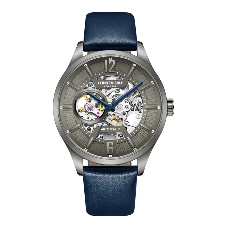 Kenneth Cole Automatic Silver Dial Blue Leather Men Watch Kcwge2232502 1