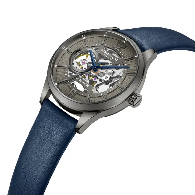 Kenneth Cole Automatic Silver Dial Blue Leather Men Watch Kcwge2232502 2