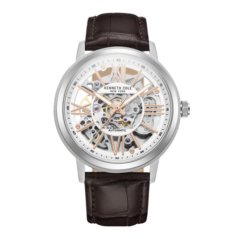 Kenneth Cole Automatic Silver Dial Brown Leather Men Watch Kcwge2233201 1