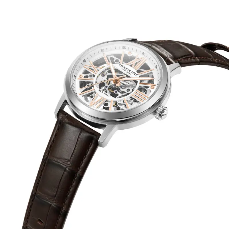 Kenneth Cole Automatic Silver Dial Brown Leather Men Watch Kcwge2233201 2