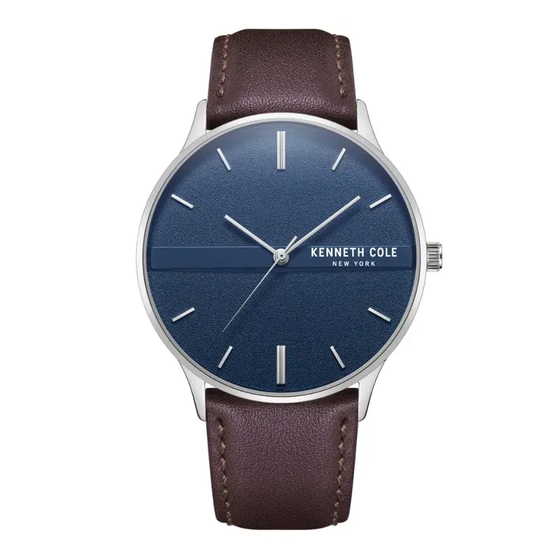 Kenneth Cole Blue Dial With Brown Leather Unisex Watch Kcwga2234302 1