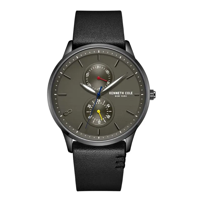 Kenneth Cole Chronograph With Black Leather Unisex Watch Kcwgf2233403 1