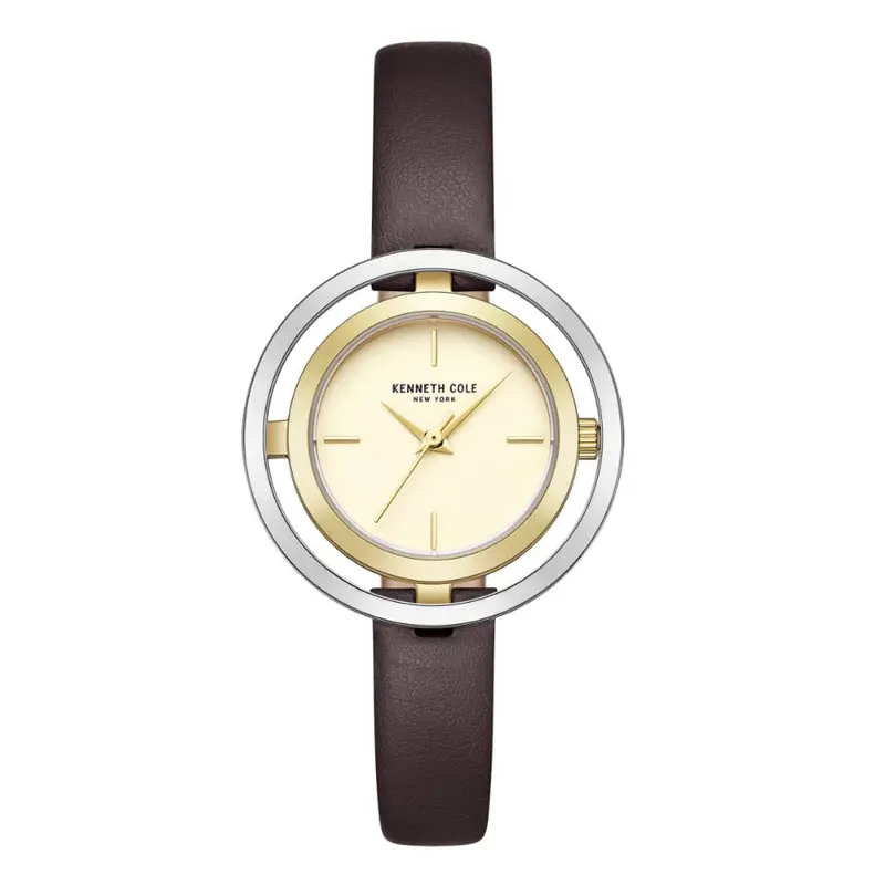 Kenneth Cole Gold Dial With Brown Leather Women Watch Kcwla2237105 1